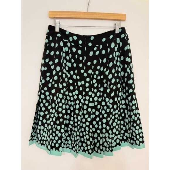 Carlisle Womens 100% Silk Pleated 90s Skirt Sz 6 Black Teal Polka Dot Preppy - Picture 2 of 10